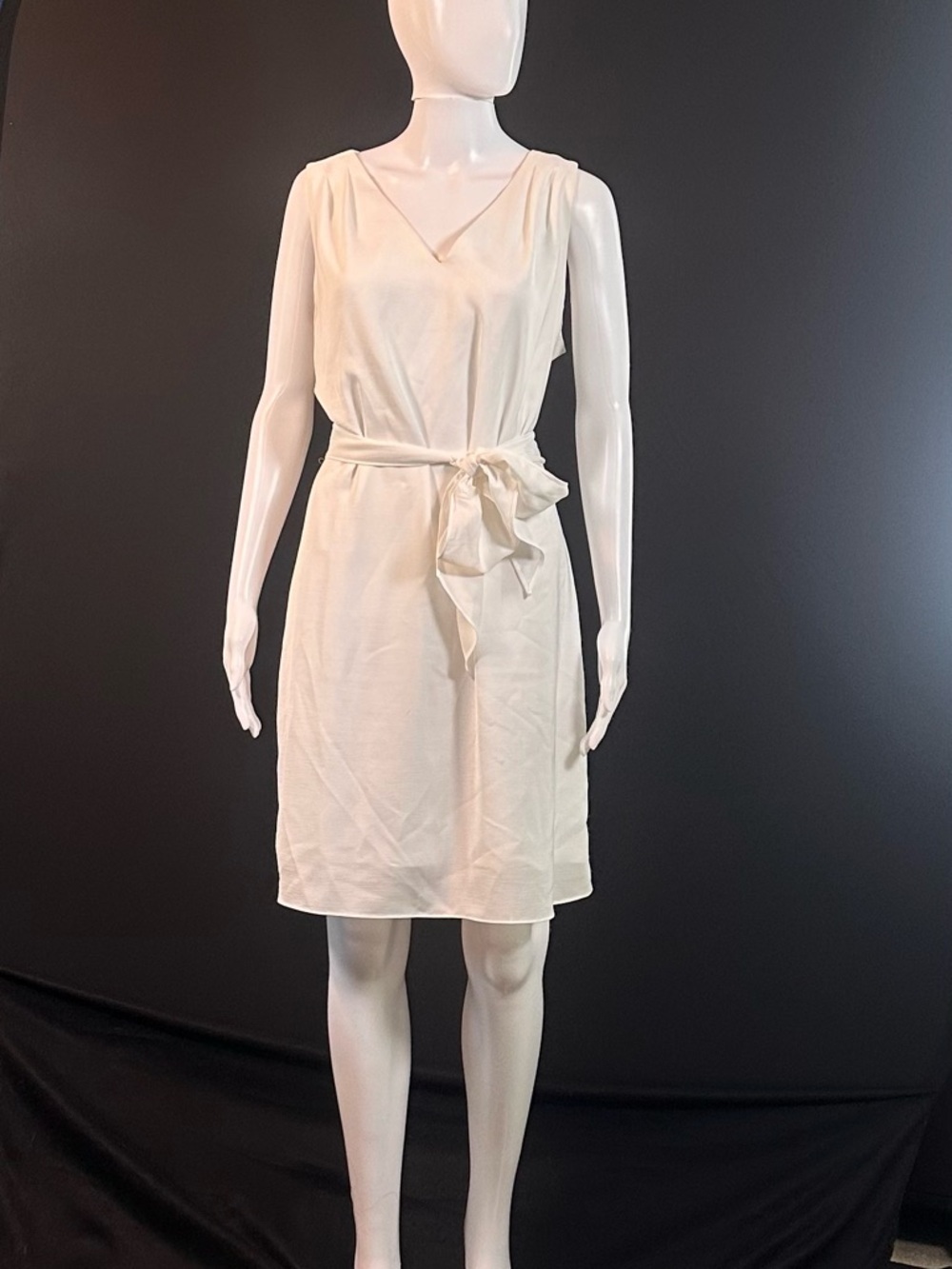 White House Black Market Cream Midi Dress with Tie Waist